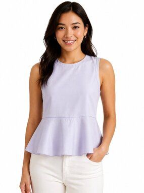 Theory Lexanda Periwinkle Blue Cotton Sleeveless Peplum Top